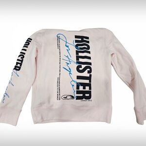 Hollister light pink Hoodie with Blue and Black Graphics fleece lined mens XS